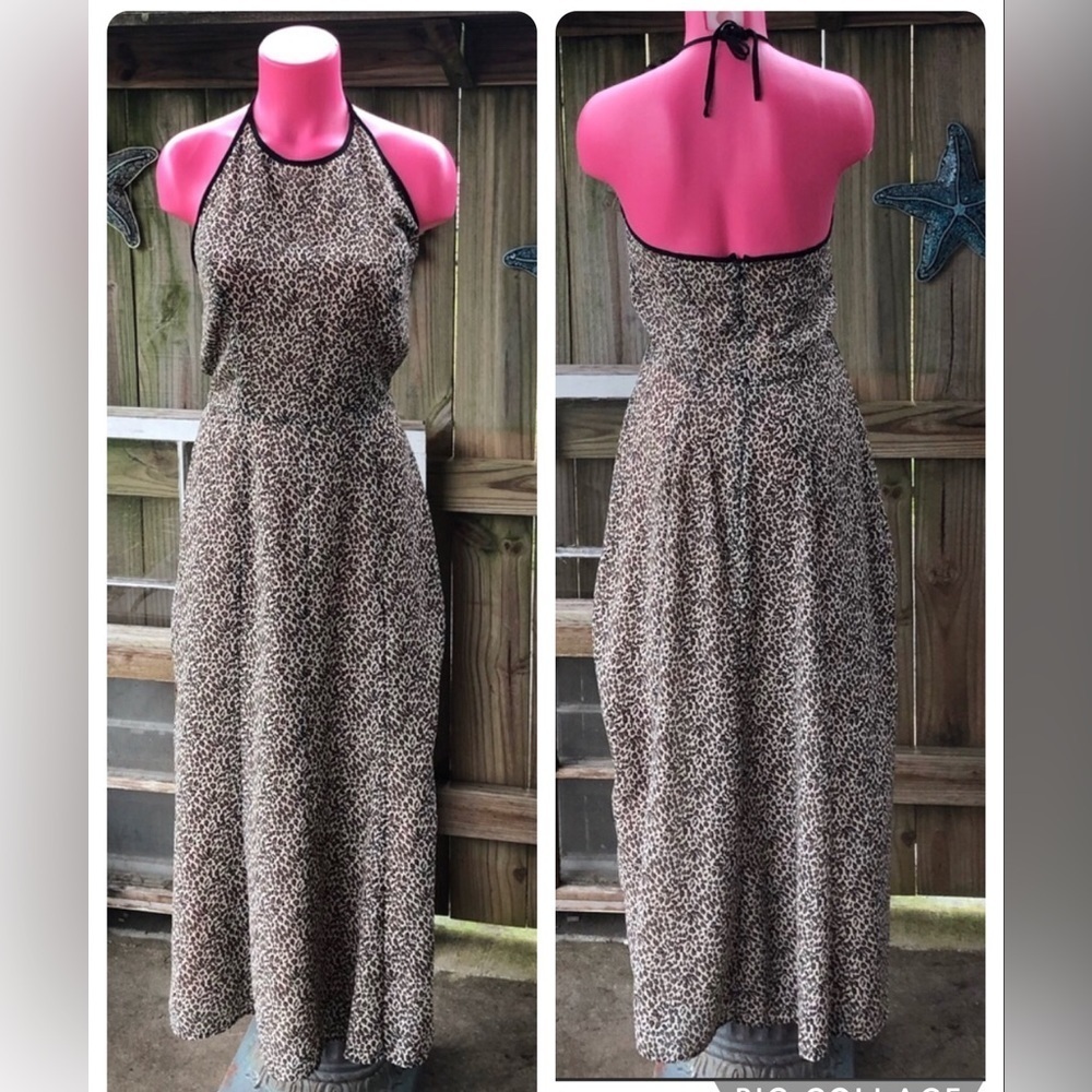 Vintage Hannah Hardy Animal Print Backless Halter Maxi Dress Size 4